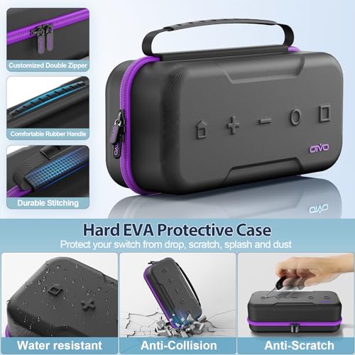 Image of Switch Case Compatible with Nintendo Switch /OLED Model, Large Switch Carry Case for Joycon and EU Power Supply, Hard Switch OLED Case with Storage for 20 Switch Games & Switch Accessories, Purple
