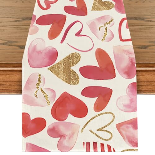 【Runner da tavolo per San Valentino】il nostro runner da tavolo presenta un'illustrazione di runner da tavolo con cuore rosso con amore in un vivace colore rosso per catturare lo spirito di San Valentino. Modelli felici, buone vacanze, espressione di auguri felici, creano un'atmosfera felice e calda.