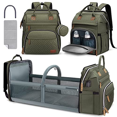 Image of DERSTUEWE Diaper Bag Backpack，Baby Diaper Bags, Baby Shower Gifts, Multifunctional diaper backpack Large Capacity,Green