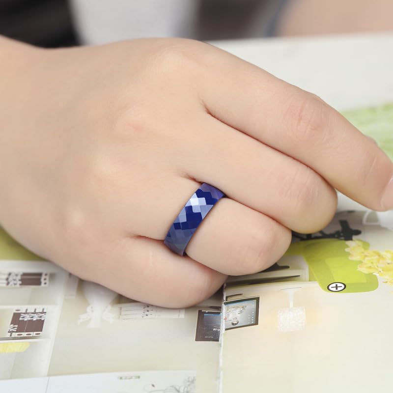 Image of PAMTIER Unisex Ceramic 6mm Multi-Faceted Rhombic Cut Classic Plain Ring | Comfort Fit, Dainty Engagement Wedding Band