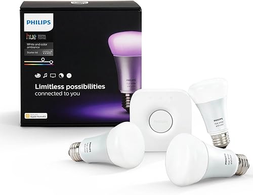 Philips 456194 Hue White and Color Ambiance A19 Kit de inicio de bombilla de 2ª generación, funciona con Alexa