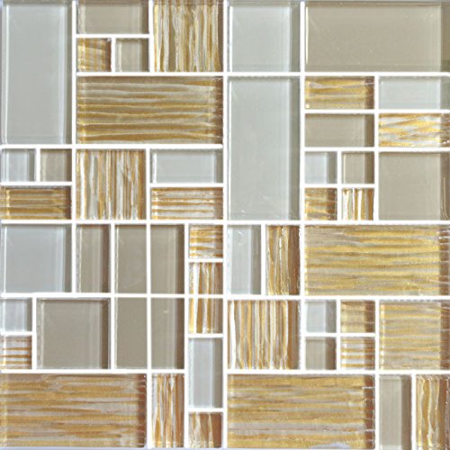 New Crazy Block Design Crystal Mosaic Tiles in Grey & Gold of 8 MM - Morocco Pattern (Pack of 6 Sheets)
