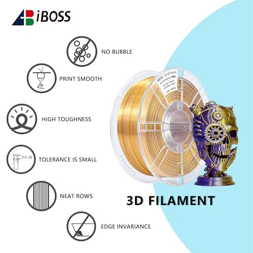 Image of iBOSS Silk PLA+ Filament 1.75mm Purple Gold Dual Color PLA Plus 3D Printer Filament 2 in 1 Coextrusion 1KG Spool(2.2lbs) 3D Printing Filament Dimensional Accuracy + /- 0.02mm Fit Most FDM Printers