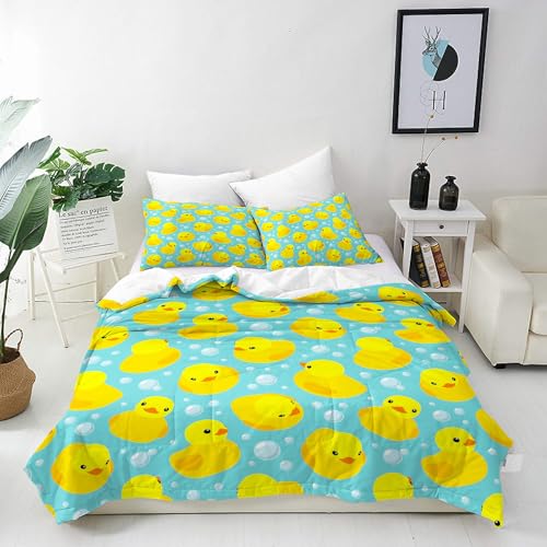 ANHOPE Housse de Couette Dessin Animé Jaune Canard Parure de Lit avec Fermeture Éclair 140x200 cm avec 1 Taies d'oreiller 65x65 cm Microfibre Literie pour...