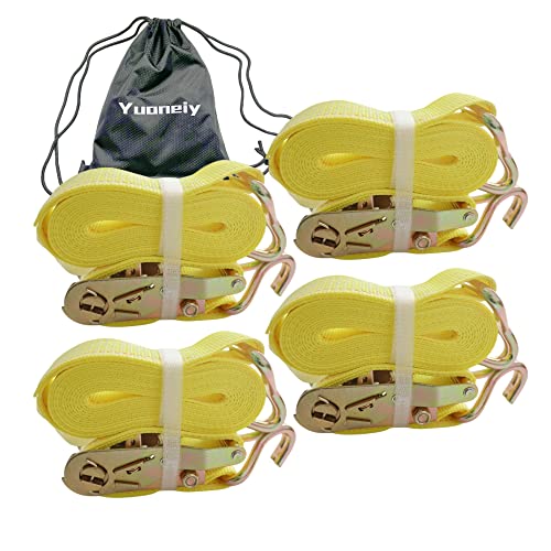 Yuoneiy Ratchet Straps Tie Down Straps Heavy Duty (4Pk) 2” X 15” X 4400 Lbs J Hook Cargo Tie-Downs Straps For Motorcycle, Atv, Utv, Trailer #TOP1