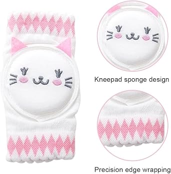 Baby Knee Pads, Cartoon Cat Non-slip Crawling Knee Pads Mesh Breathable Walking Knee Warmers for 0-4 Years Old Toddlers Girls and Boys(1 Pair)