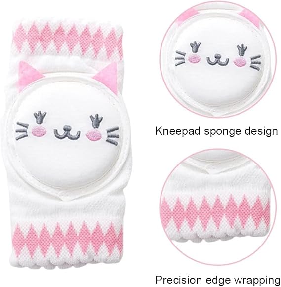 Baby Knee Pads, Cartoon Cat Non-slip Crawling Knee Pads Mesh Breathable Walking Knee Warmers for 0-4 Years Old Toddlers Girls and Boys(1 Pair)