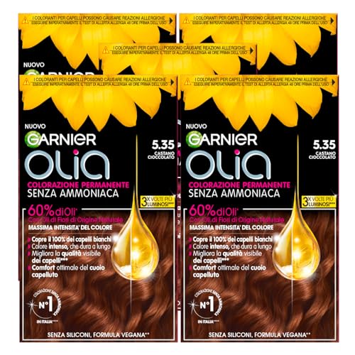 Garnier Olia tinte de pelo permanente 5,35 marrón sin chocolate y amoníaco delicado aroma con aceites florales naturales - 5 tonos