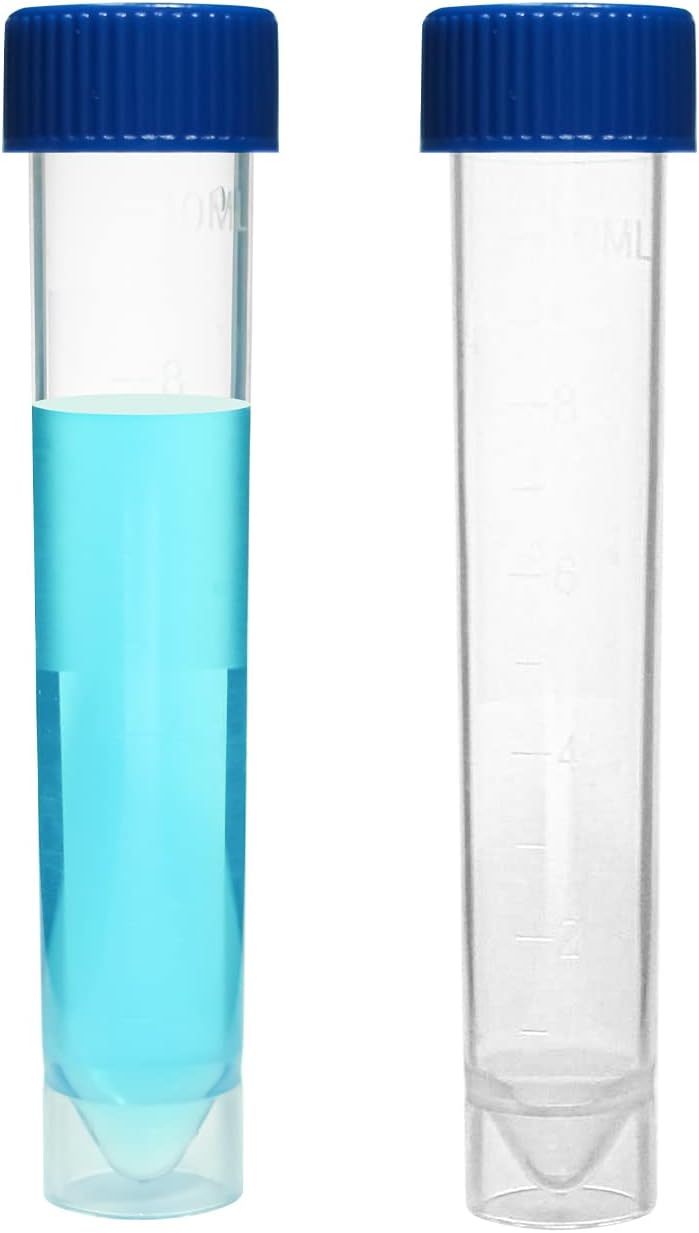 PEKYBIO Clear Plastic Graduated Test Tubes 10ml Sterile Sample Storage Container with Screw Cap Self-Standing Lab Transport Tube, Case of 50