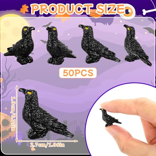 Image of JUNEBRUSHS 50 Pcs Black Mini Resin Crow Halloween Table Decorations