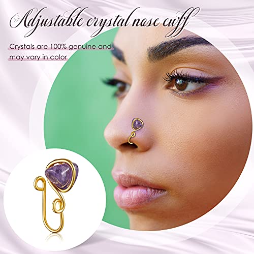 MTLEE 12 Pieces Fake Nose Cuff Rings Crystal Stone African Nose Rings Adjustable Non Piercing Septum for Women Men3