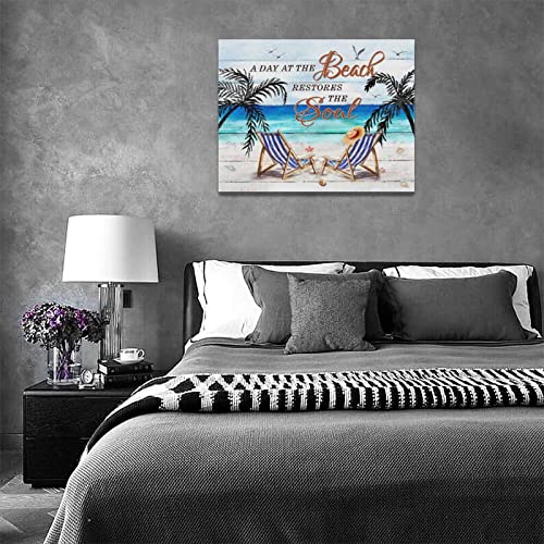 Beach Wall Art Ocean Coastal Wall Decor Beach Chairs Palm Trees Pictures Canvas Prints Beach Seagull Seashell Painting Modern Artwork Home Decoration For Bathroom Bedroom Living Room 16"X12" #TOP5