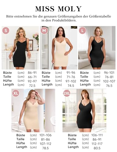 MISS MOLY Unterkleid Damen Shapewear Nahtloses Shape Kleid Sexy Bauch Weg Figurformende Unterwäsche mit Trägern Miederkleid Shaping Full Slips(Beige,L)
