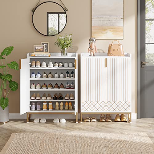 Little Tree Modern White Cabinet With Doors For Up To 25 Pairs 5-Tier Wood Shoes Rack Organizer For Entryway Bedroom Hallway Living Room #TOP4