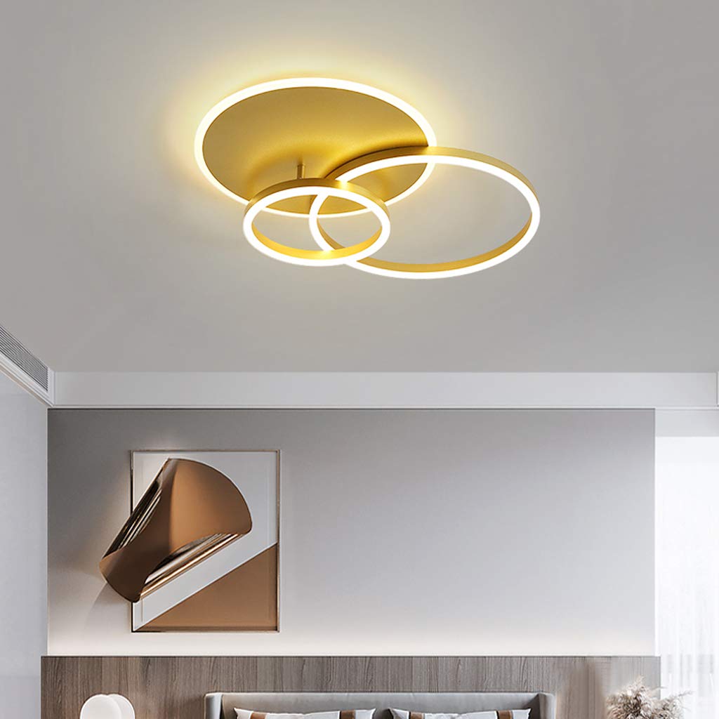 LED Plafoniera Lampada Soggiorno Luci Metallo Dimmerabile Con Telecomando Lampada Soffitto Anello Lampada Sospensione Acrilico Camera Letto Sala Studio Camera Dei Bambini Lampadario,D'oro,3 Ringe
