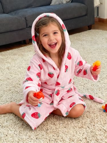 Image of Boys Girls Bathrobes,Toddler Boy Girl Robes,Children's Plush Soft Coral Fleece Hooded Pajamas Sleepwear for Kids