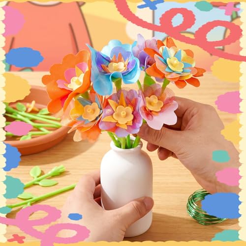 XDGBGFN Kit de recharge pour presse à fleurs avec 90 fleurs en tissu, 100 supports - Kit créatif pour arrangements floraux – vue 6