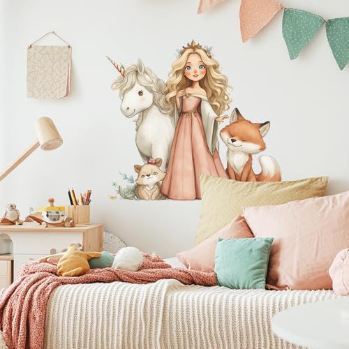 Vinilo decorativo Princesa y Animales del Bosque 21.6 x 18.1 pulg