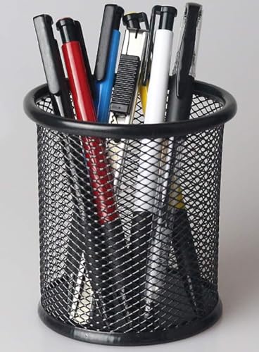 Image of ECLET Black Pen Holder Cup for Desk, Black Wire Mesh Pencil Cup Holder for Desk Office Pen Organizer