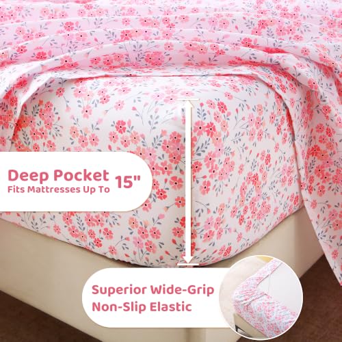 Image of Mooreeke Cozy Floral Pink Microfiber Printed Full Sheet Set