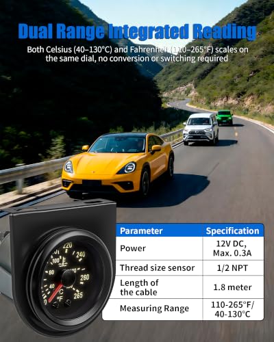 52mm Mechanical Water Temp Gauge 110–265°F - Image 3