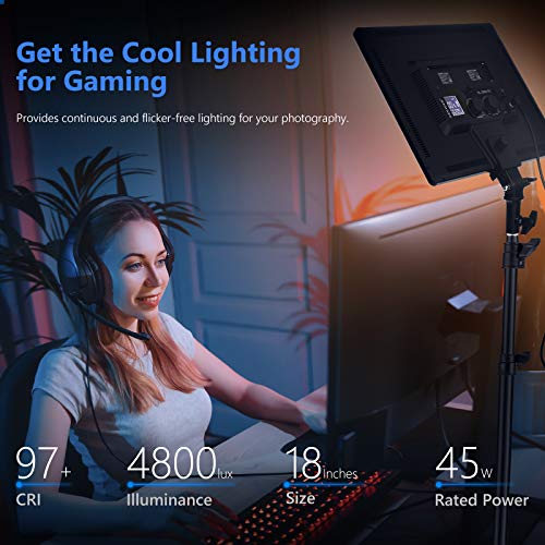 Neewer 18" Led Video Light Panel Lighting Kit With Remote, 2-Pack 45W Dimmable Bi-Color +Light Stand, 3200K–5600K Soft Light Cri 97+ 4800Lux For Game/Live Streaming/Youtube/Photography #TOP1