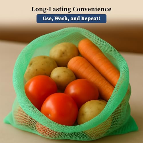 Bolsas de almacenamiento reutilizables de malla lavables para guardar verduras, 12 pack 6