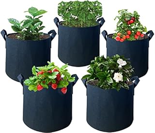 ZhaoCo Potato Grow Bags 5 Pack, 3 Gallon/ 5 Gallon/ 7 Gallon/ 10 Gallon Reusable Durable Breathable Non-Woven Fabric Pots Garden Growing Containers for Vegetables Flowers Plants Fruits - 3 Gallon