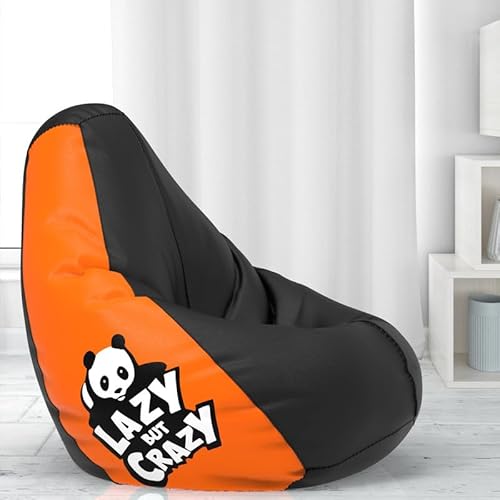 Comfybean Bag With Beans Filled Xxl- Official: Jack & Mayers Bean Bags – For Teenagers – Max User Height : 4.5-5 Ft.-Weight : 45-50 Kgs(Model: Lazy But Crazy – Black Orange)