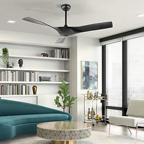 Acoz 52" Dc Ceiling Fan No Lights With Remote Control, Matte Black Ceiling Fans With 3 Abs Plastic Blades, Indoor Ceiling Fan Without Lights For Kitchen Bedroom Living Room #TOP5