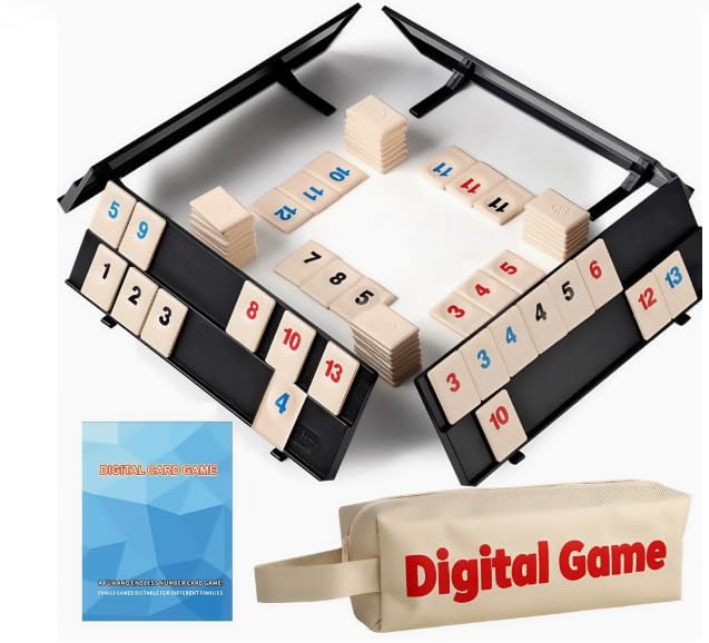 Juego de mesa clásico mini Rummy Cup con 4 soportes de juego plegables exclusivos en una bolsa de viaje muy resistente, juegos de mesa para adultos y niños a partir de 7 años