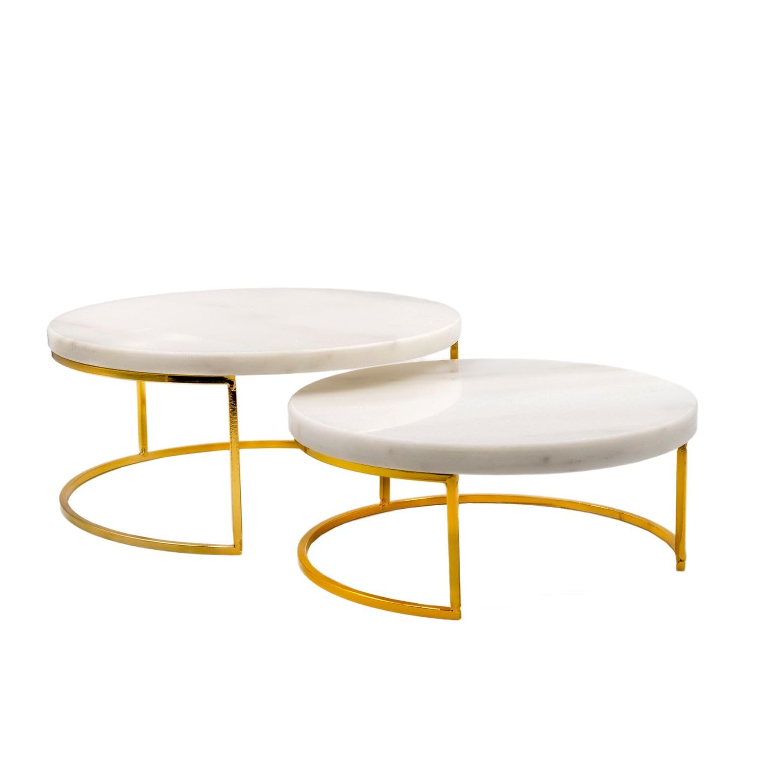 Intirilife 2x Plateau à gâteaux Présentoir à gâteaux avec or et marbre blanc - 17 x 8 cm - 20 x 12.5 cm - Plateau pour gâteaux Tarte ronde Plateau de service pour pâtisseries