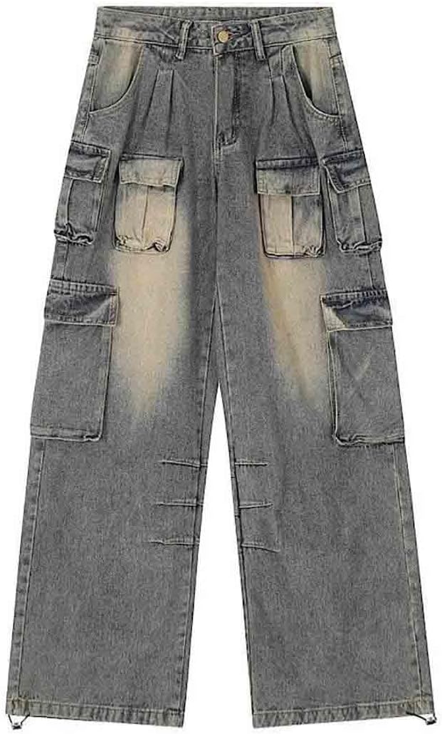 BXCNCKD Women's Casual Pants Y2K Denim Pants Hip-hop Multi Pocket Workwear Jeans Women's Wide Leg Loose Jeans