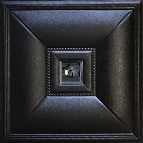3D Faux Leather wall panel LT-11 Black Smoke Mirror. Set of 6 glue up panels (15.75"X15.75" ea) covers ~10 sq.ft. DIY Headboard, Accent wall, soft 3D wall panels, classic wallcovering decor