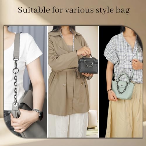 Neylissia 3Pcs Grey Purse Extender Chain Compatible with Longchamp/Lv/C.oach and More Bag,Bag Charms for Long Champ,Metal Bag Strap Extender with Round Ring Charms, Replacement Chains for Luxury Bag