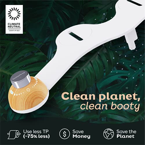 Betterway Bidet Attachment For Toilet - Non Electric Bidet Toilet Seat Attachment - Plastic Free Packaging, Premium Design, Self Cleaning Nozzle (Bamboo)