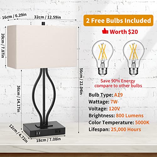 Litosky Set Of 2 Touch Control Table Lamp, 3-Way Dimmable Bedroom Lamp With Usb Port Ac Outlet Bedside Nightstand Lamp For Living Room, 22In, Cream Shade, Daylight White Bulbs Included #TOP4