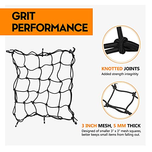 Image of BUNKER INDUST 16 inch x 16 inch Heavy Duty Bungee Cord Cargo Net Stretches to 30 inch x 30 inch-Latex Truck Bed Mesh,Luggage Tie-Down Net with 6Pcs Free Adjustable Hooks Motorcycle Bike Roof ATV SUV Trailer