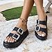 Clolinde Comfortable Summer Slide Sandals - Women's Fashionable Double Buckle Design, Non-Slip Sole, Versatile for Indoor/Outdoor Wear, Open Toe, Strappy (Black,7)