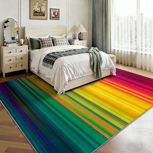 Alfombra de rayas 120x170 cm rectangular y lavable para decorar el suelo del salón 5
