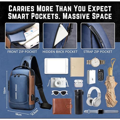 Image of Sling Side Bag For Men | Anti-Theft Smart Waterproof Crossbody Chest Bag for Travel | Messenger Bags Casual Shoulder Bag for Men and Women (ALLBLACK)