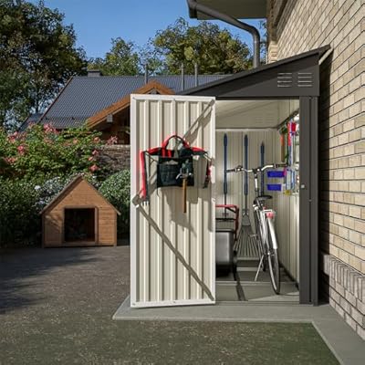 YOPTO 4×8 FT Outdoor Metal Storage Shed,Heavy-Duty Lean to Storage Shed with Floor Base,Garden Tool Metal Storage House W/Lockable Door and 2 Air Vents,Weather Resistant,for Backyard,Patio,Lawn,Black