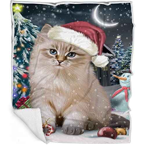 Doggie of the Day Happy Holidays Siberian Cat Blanket - Have a Holly Jolly Christmas - Super Soft & Warm Pet Theme for Sofa or Bed, Warm Fleece, Sherpa or Woven Material, BLNKT75261 (50x60 Sherpa)
