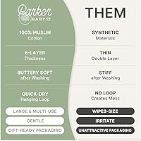 Vista 2 de Parker - Paquete de 6 paños de muselina 100% algodón, suaves, absorbentes y naturales, color blanco