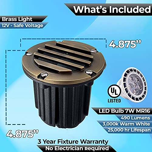 LED Spot Lights Outdoor Landscape Lighting Well Lights 112 - Solid Brass In Ground Light with 7W LED Bulb Security Landscape Lights for Bright Long Lasting Home Garden Patio Pool Area Deck Lighting - Thumbnail 4