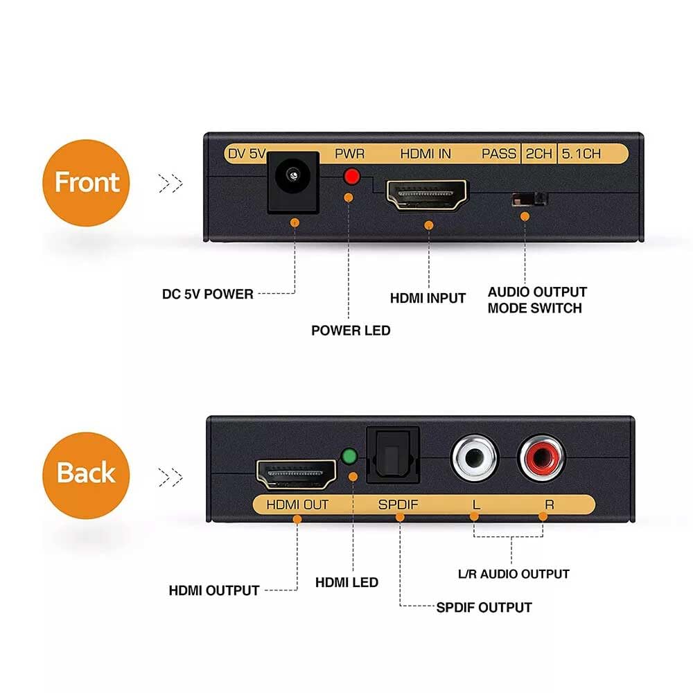 4K@60Hz HDMI Audio Extractor - HDMI+SPDIF/RCA, HDCP 2.2, 18Gbps, Fire Stick/Xbox Compatible