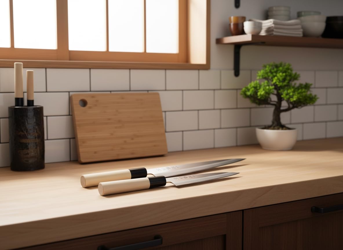 Cocktail7 - Juego de 2 cuchillos tradicionales japoneses especiales, juego de cuchillos Sashimi Yanagiba 21 cm + cuchillo Mini Deba 10,5 cm, hoja de acero inoxidable 420 J2, Mitre de nailon, fabricado