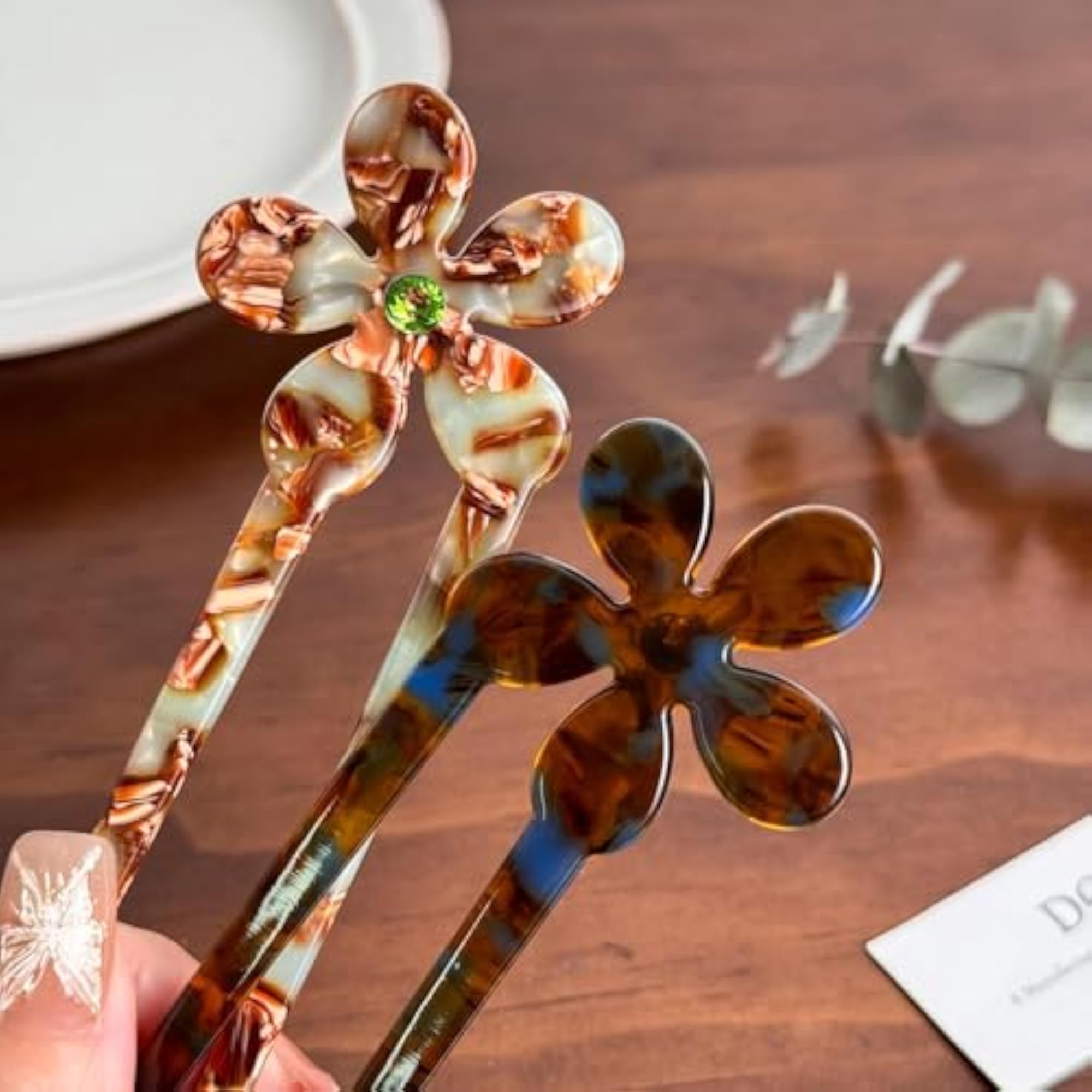Korean Style Acetate Retro Flowers Hair Stick, 5.7 Inch