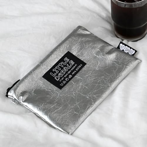Image of Monolike Little Doodle Flat Pouch, Silver - Makeup Bag, Cosmetic Bag, Travel Bag, Toiletry Bag, Organizer, Storage Bag