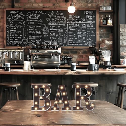 Image of BAR Light Up Letters, Vintage Illuminated Marquee Sign Lights for Home Bar Wall Table Decorations Accessories